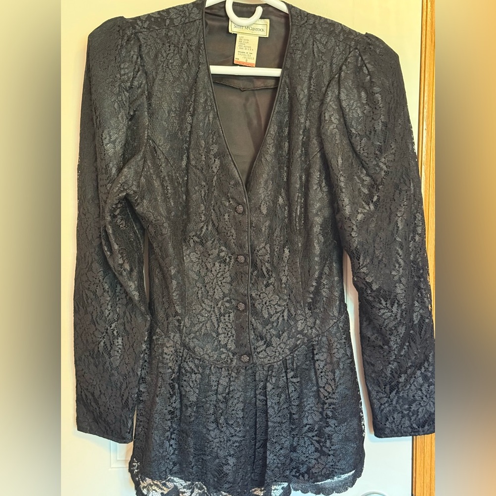 Vintage Black Lace Button-Up Blouse or Blazer